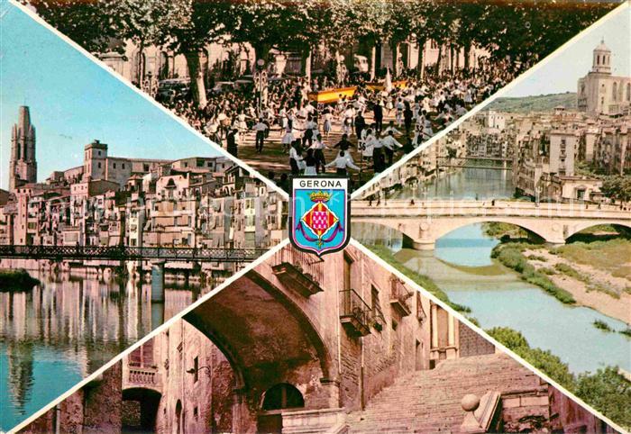 Gerona Teilansichten Altstadt Partie am Fluss Bruecke Festumzug