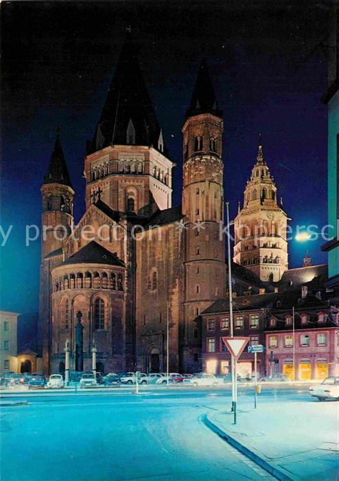Mainz Rhein Dom bei Nacht