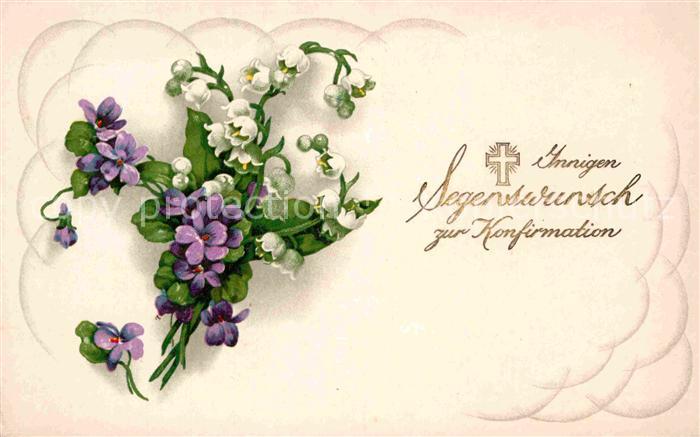 Konfirmation Glückwunsch Maiglöckchen Veilchen Litho