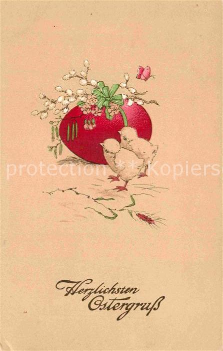 Ostern Easter Paques Kueken Osterei Schmetterling Weidenkaetzchen