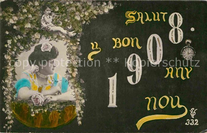 Neujahr 1908 Frau Kind