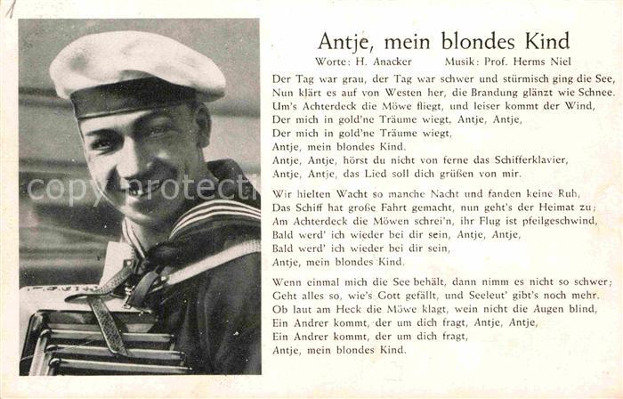 Liederkarte Antje mein blondes Kind Matrose