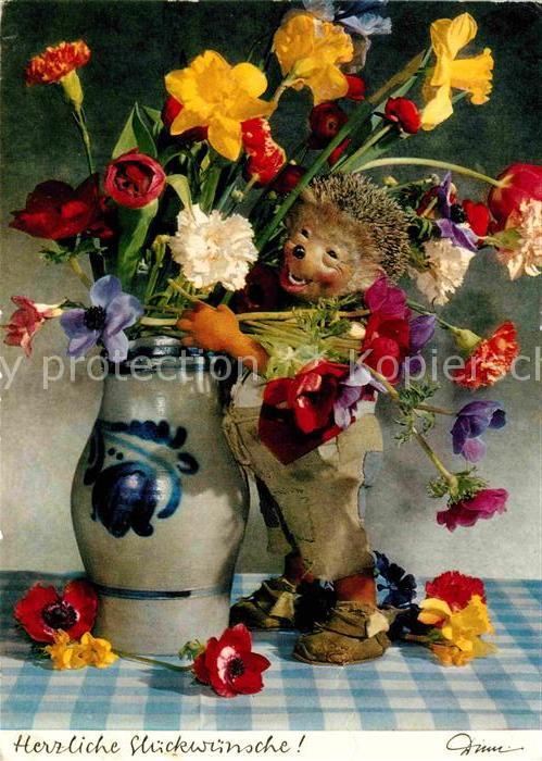 Mecki Nr. 334 Glueckwunsch Blumen Vase