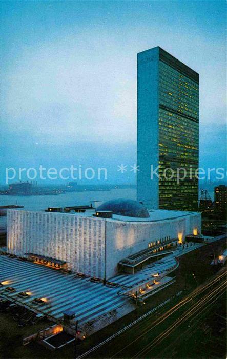 New York City United Nations Building East River at night
