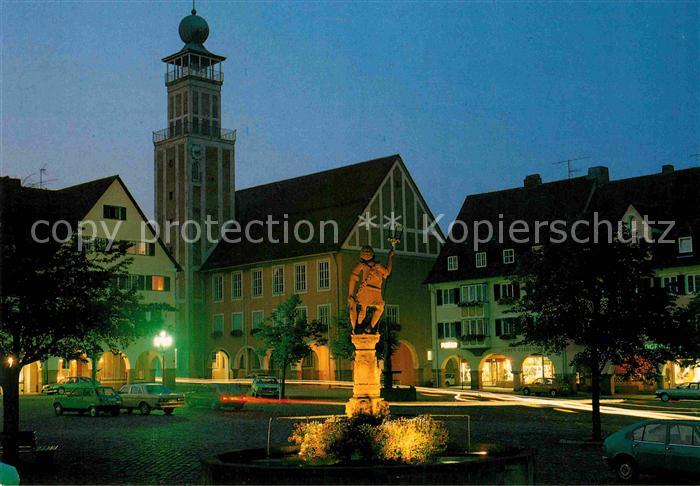 FREUDENSTADT BW Marktplatz Neptunbrunnen Nachtaufnahme Heilklimatischer Kurort
