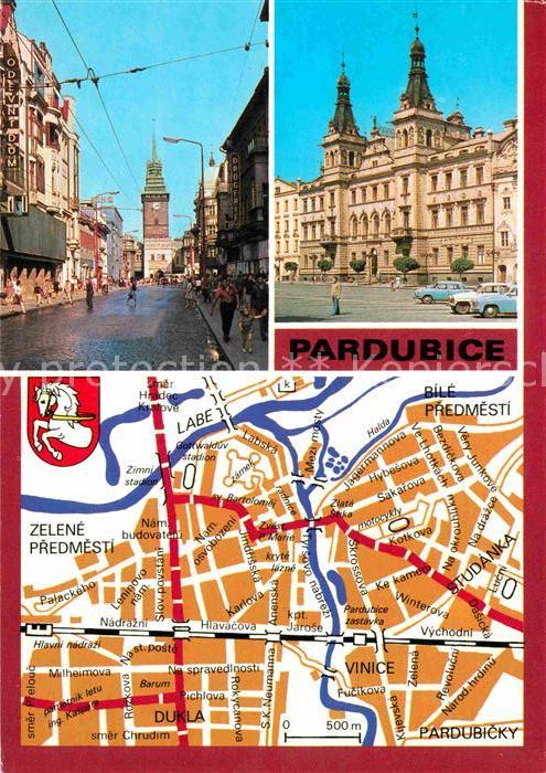 Pardubice Pardubitz Trida Miru Zelenou Renesancni radnice Turm Rathaus Stadtplan