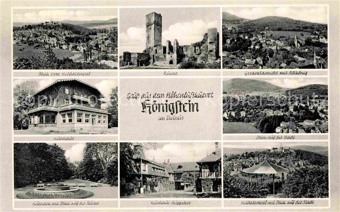 Koenigstein Taunus Panorama Ruine Gesamt mit Altkoenig Kurhaus Stadtblick Kurpar