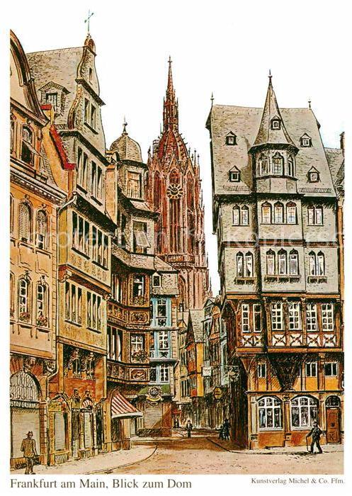 Frankfurt Main Blick zum Dom Illustration