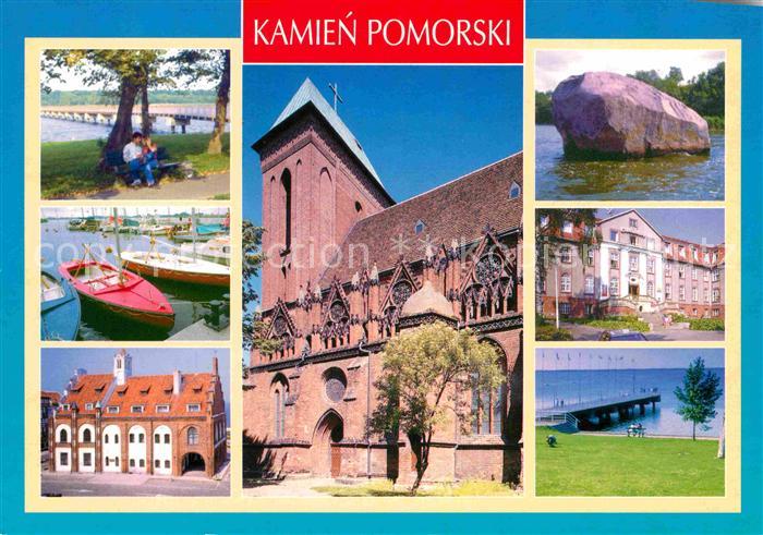 Kamien Pomorski Seebruecke Bootsliegeplatz Kirche Felsen Anlegestelle