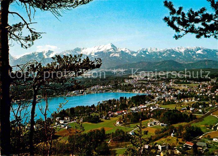 Velden Woerthersee Panorama mit Mittagskogel und Julische Alpen