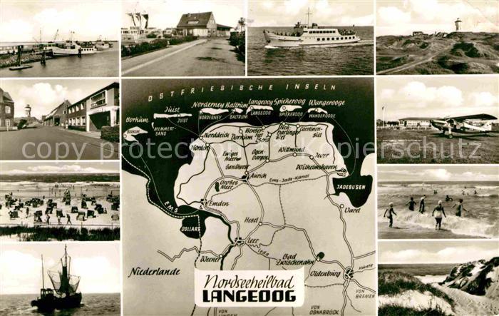 Langeoog Nordseebad Personenschiff Landkarte Kutter Strand