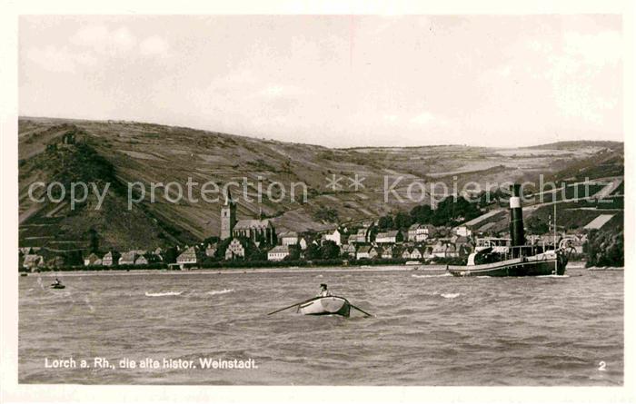 Lorch Rheingau Altstadt vom Rhein gesehen Dampfer