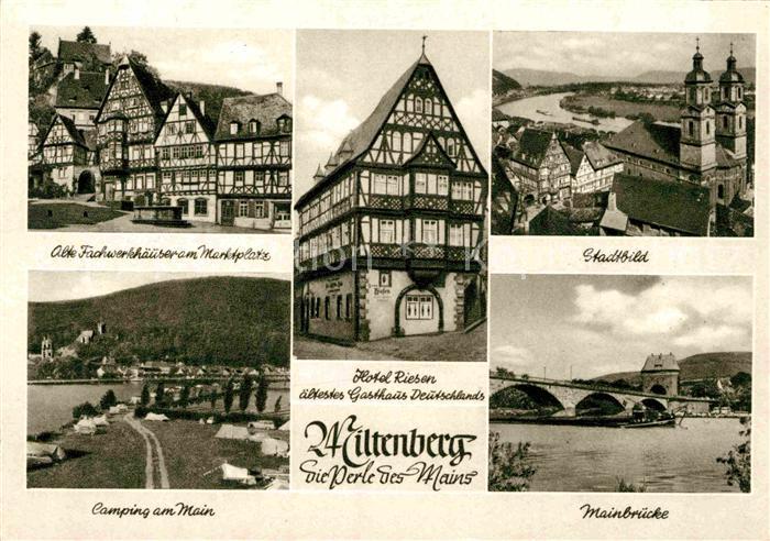 Miltenberg Main Alte Fachwerkhaeuser Camping am Main Mainbruecke Hotel Riesen