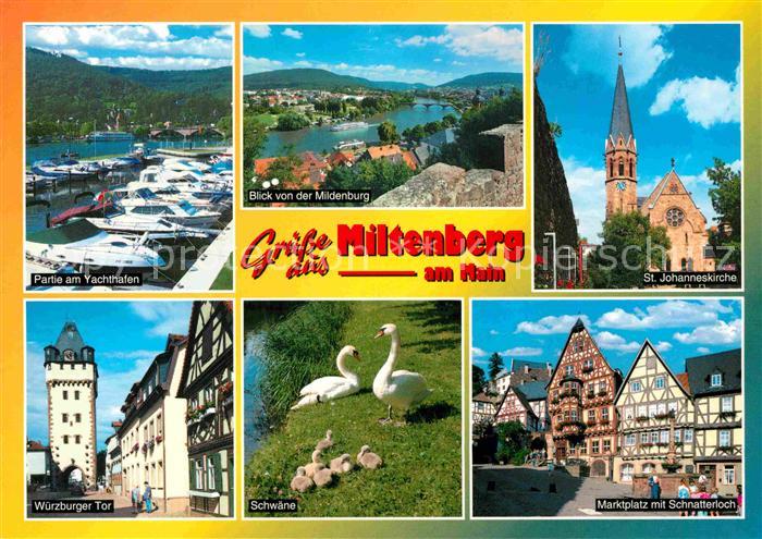 Miltenberg Main Blick von Mildenburg Kirche Yachthafen Schnatterloch Wuerzburger