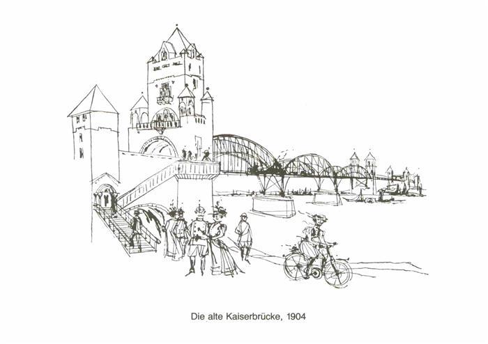 Mainz Rhein Alte Kaiserbruecke Zeichnung Kuenstlerkarte um 1904