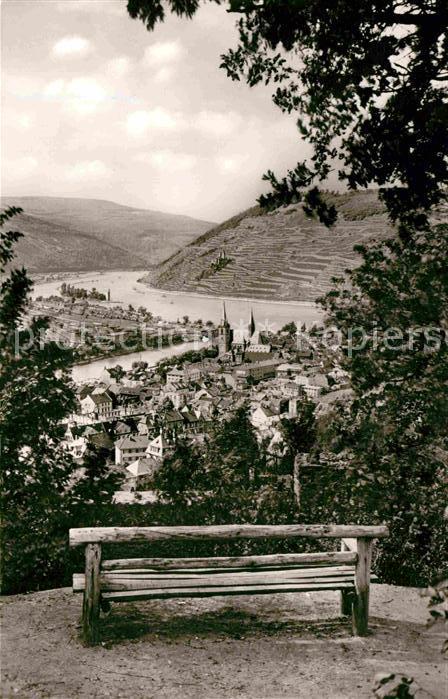 Bingen Rhein Panorama mit Blick auf Ruine Ehrenfels und Maeuseturm