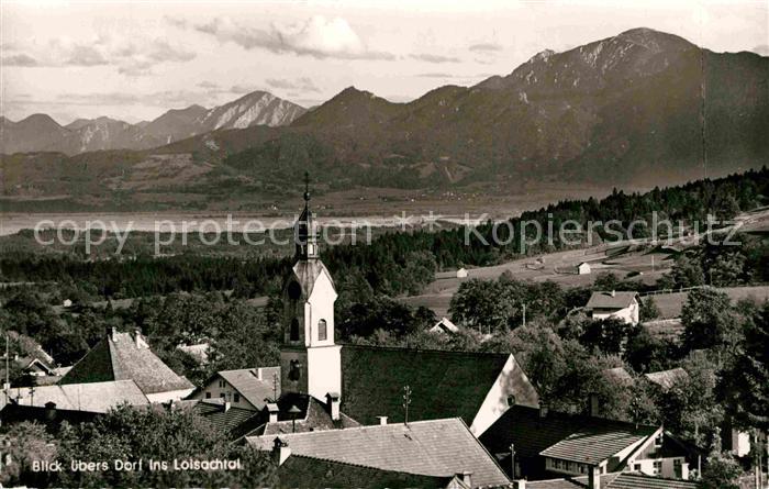 Bad Kohlgrub Blick uebers Dorf ins Loisachtal Alpenpanorama
