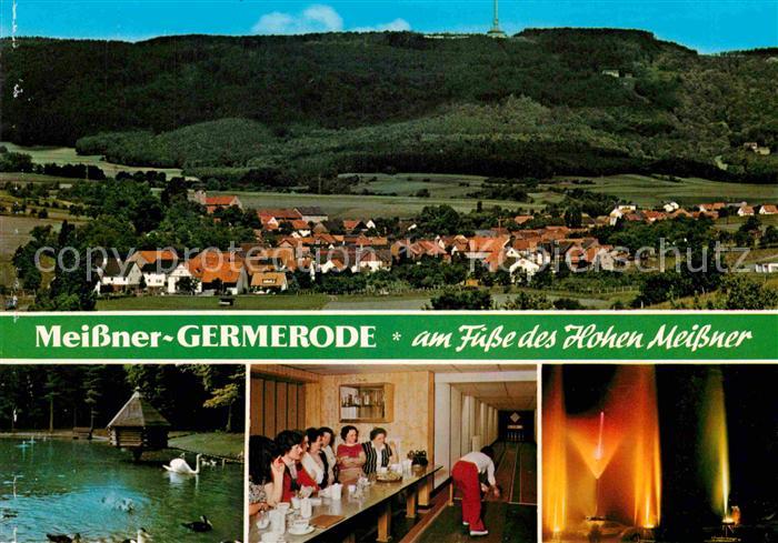 Germerode Ansicht mit Hohem Meissner Schwanenteich Kegelbahn