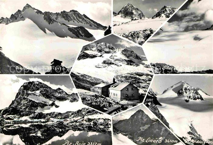 Wiesbadener Huette mit Piz Buin Gebirgspanorama Silvretta