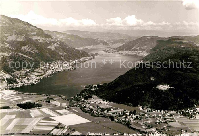 Ossiachersee mit Burgruine Landskron Fliegeraufnahme