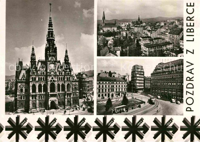 Liberec Rathaus Innenstadt Blick ueber die Stadt