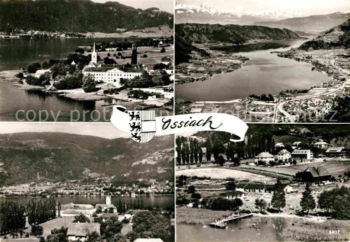 Ossiach Gesamtansicht mit Alpenpanorama Badestrand am See Fliegeraufnahme
