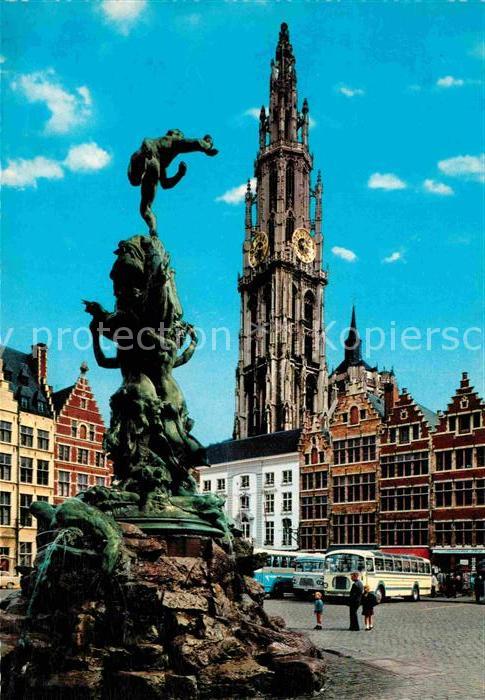 Antwerpen Anvers Grote Markt Brabo en Kathedraal Markt Brabo Kathedrale