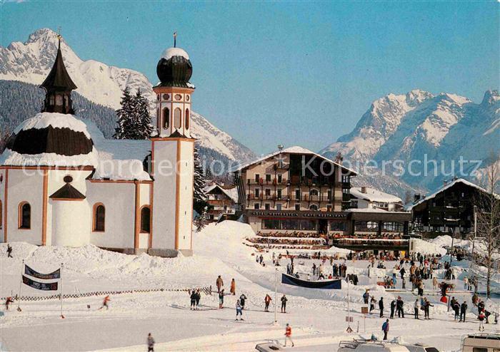 Seefeld Tirol Seekirchl gegen Wetterstein und Karwendelgebirge