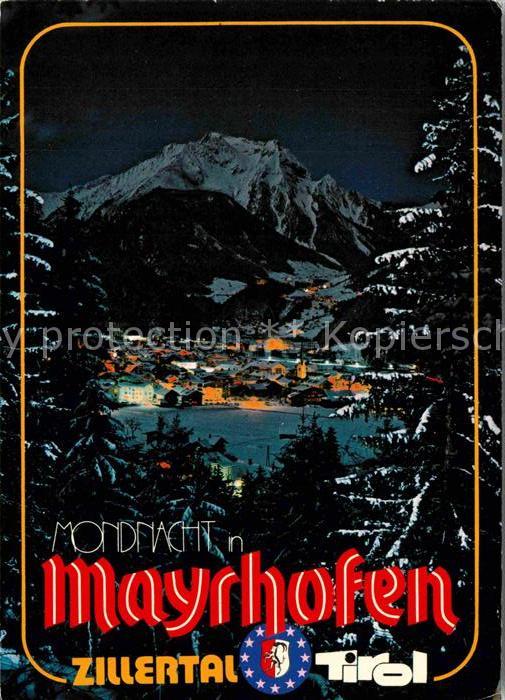 Mayrhofen Zillertal Mondnacht Blick zum Gruenberg