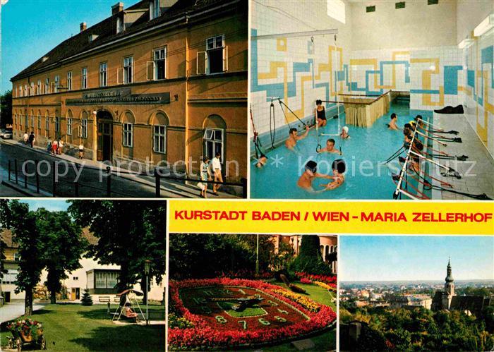 Baden Wien Mariazellerhof Therapie Park Blumenuhr Stadtansicht Kur und Kongresst