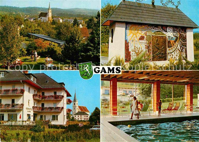 Gams Bad Ortsansicht mit Kirche Kurhotel Hallenbad Sommerfrische Heilquelle