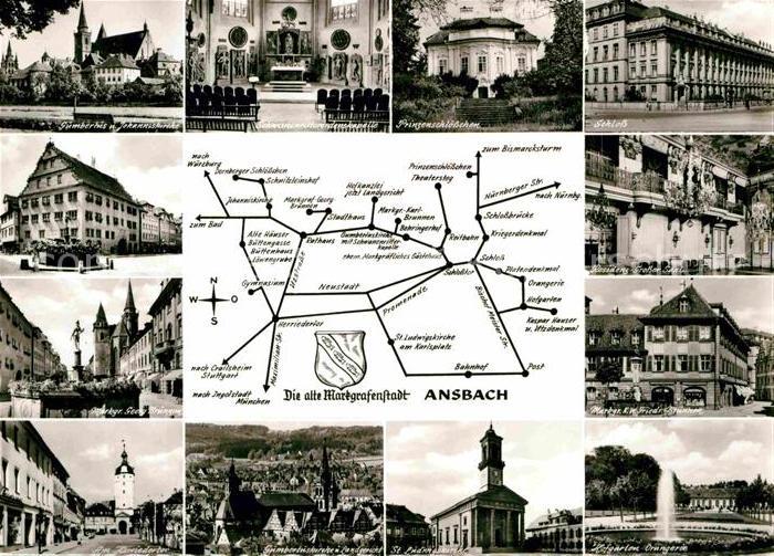 Ansbach Mittelfranken Kirche Prinzenschloesschen Schloss Saal Brunnen Hofgarten