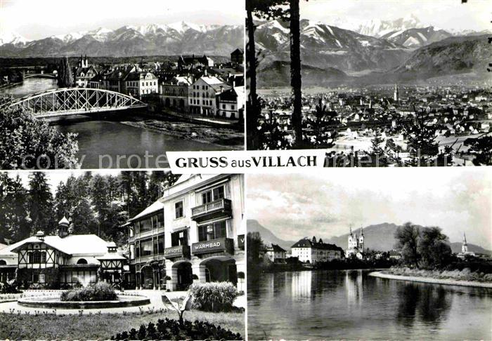 Villach Kaernten Drau Bruecke Alpenpanorama Warmbad Kurhotel