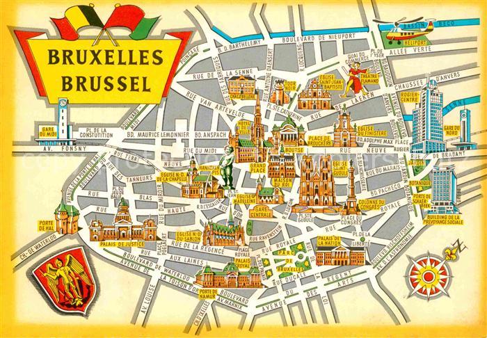 Bruessel Bruxelles Stadtkarte mit Bauwerken und Sehenswuerdigkeiten