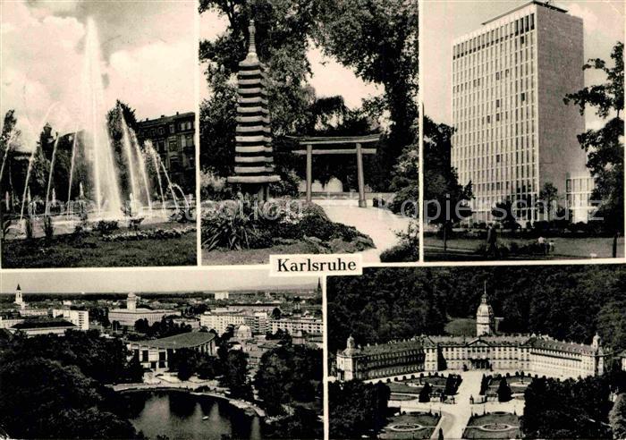 Karlsruhe Baden Wasserspiele Stadtgarten KLV Hochhaus Stadtgartensee Schloss