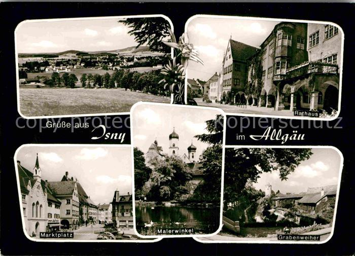 Isny Allgaeu Rathaus Marktplatz Malerwinkel Grabenweiher