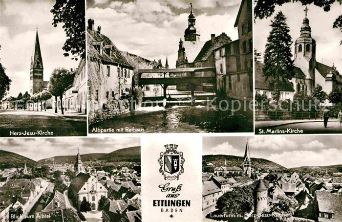 Ettlingen Herz Jesu Kirche Panorama Albpartie Sankt Martins Kirche Lauerturm
