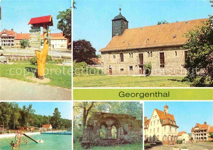 Georgenthal Gotha Wanderwegweiser Kirche Waldbad Ruine des Zisterzienser Kloster