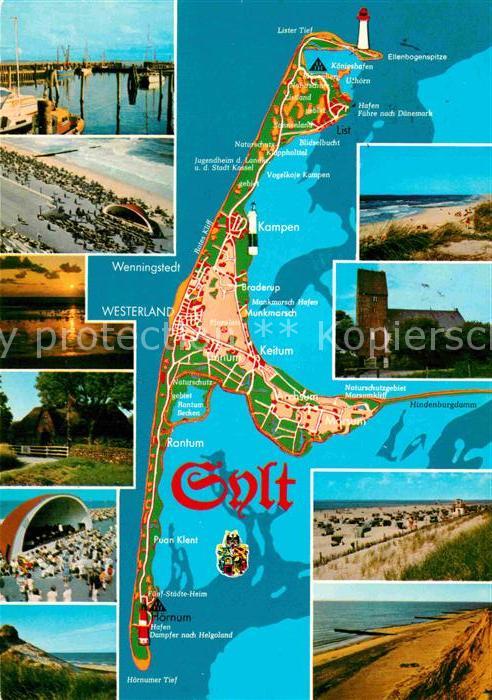 SYLT Insel Schleswig-Holstein Landkarte Kirche Hafen Pavillon