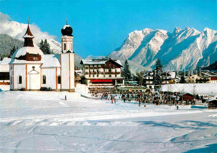 Seefeld Tirol Seekirchl mit Karwendelgebirge