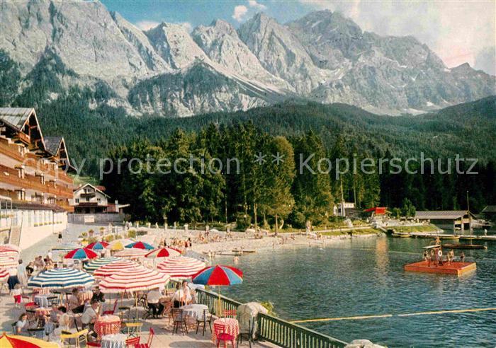 Eibsee Eibseehotel und Pavillon mit Riffelwand und Zugspitze