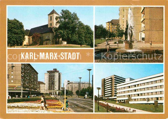 Karl-Marx-Stadt Johanniskirche Brunnen mit Plastik Jugend Thaelmann Str Bezirksk