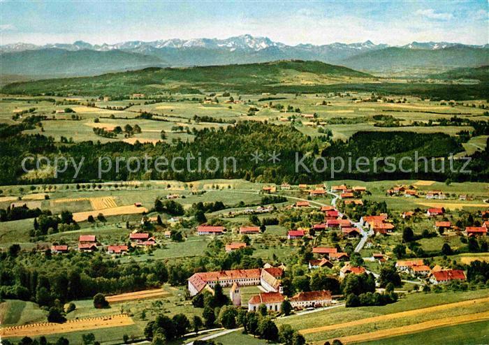 Wessobrunn Fliegeraufnahme mit Kloster und Zugspitze