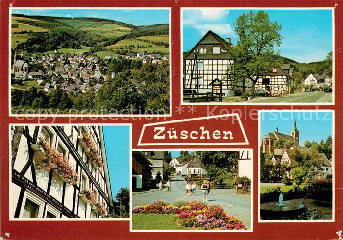 Zueschen Sauerland Panorama Fachwerkhaus Dorfpartie Kirche
