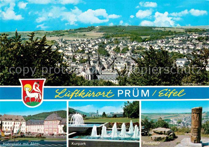 Pruem Eifel Panorama Hahnplatz mit Abtei Kurpark Rastplatz