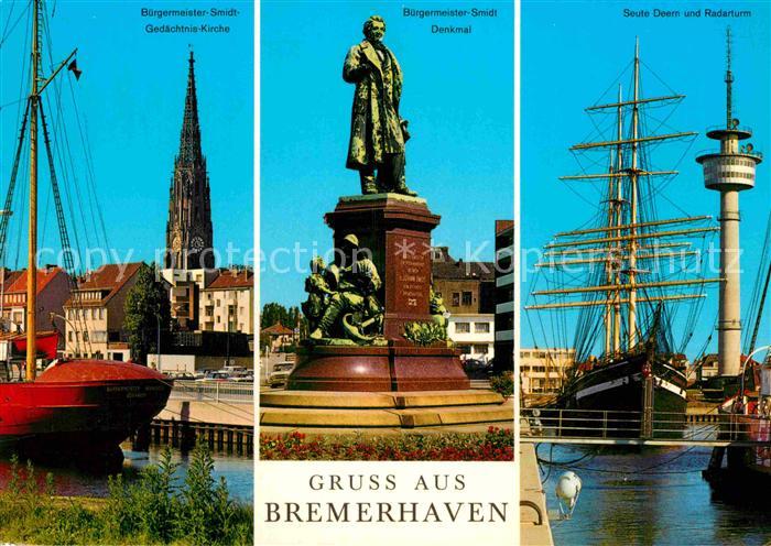 Bremerhaven Buergermeister Smidt Kirche und Denkmal Seute Deern mit Radarturm