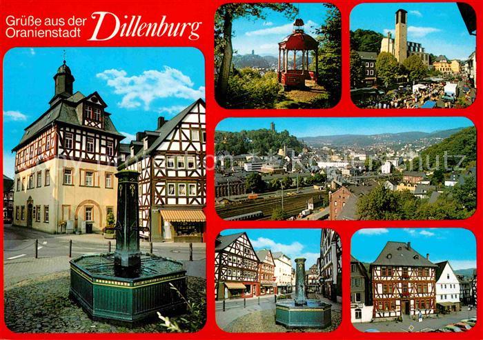 Dillenburg Brunnen Fachwerkhaus Teilansicht Rathaus Pavillon