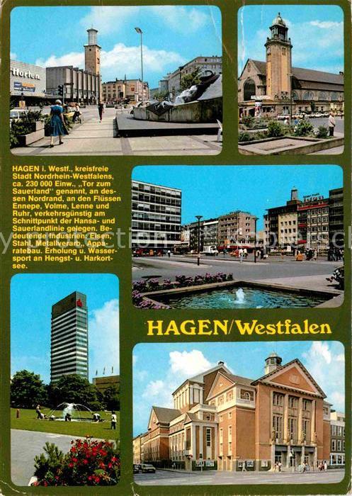 Hagen Westfalen Sparkassenhochhaus Brunnen Bahnhof Horten