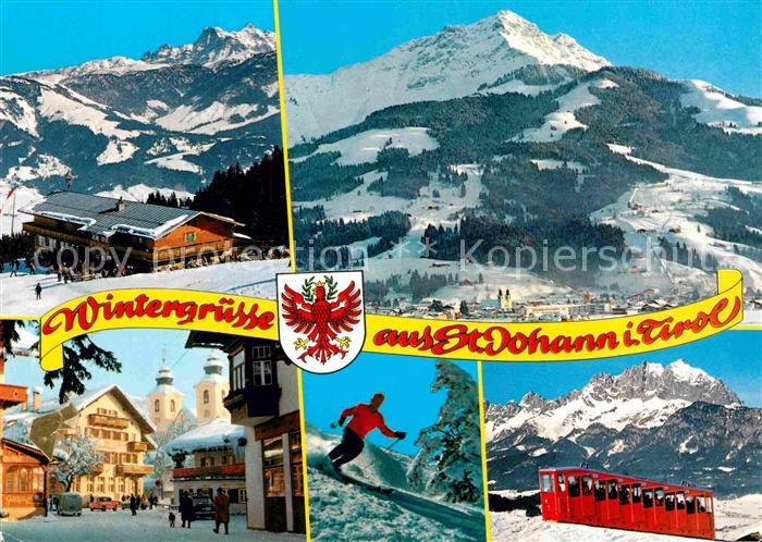 St Johann Tirol Angerer Alm Hauptplatz Bergbahn gegen Kaiser