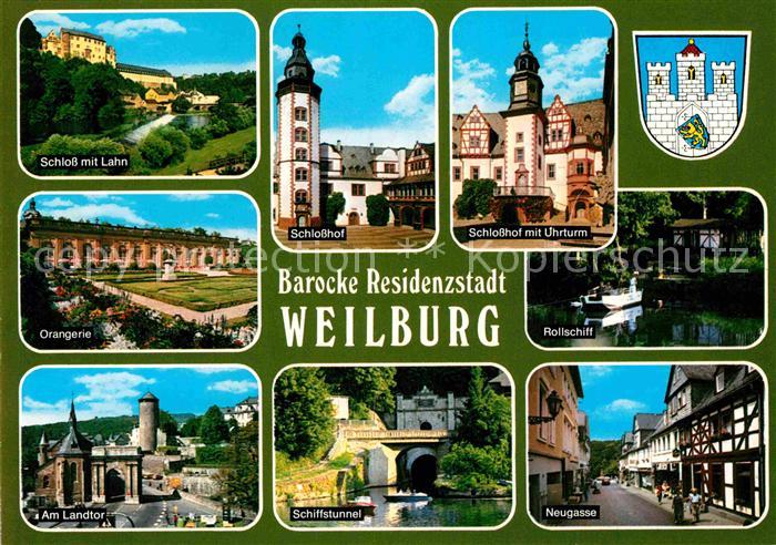 Weilburg Schlosshof mit Uhrturm Rosschiff Neugasse Schiffstunnel Landtor Oranger